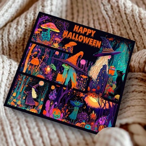 Panneau Halloween Collage sorcière gobelin personnalisé illustré effrayant carte de voeux cadeau pour son amie fille mère enfants cadeau Witchcore