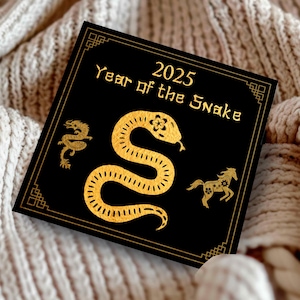 Ano Novo Chinês Personalizado da Serpente - Presente Feliz Ano Novo Chinês 2025, Ano Novo Lunar 2025 Signos do Zodíaco Chinês Cartão de Ano da Serpente Dourada