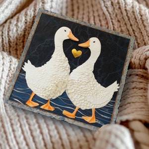 Carte personnalisée canards amoureux romantiques de la Saint-Valentin, cadeau paire de canards envoyant de l'amour à petite amie petit ami fiancé femme mari