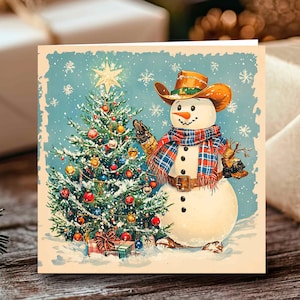 Western Weihnachten Schneemann Cowboy Stiefel Luxus Vintage Weihnachtsgeschenk für Sie Ihn, Land Weihnachten 2025 personalisierte Retro Stationär