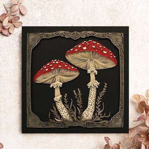 Biglietto di auguri di compleanno con funghi magici psichedelici, regalo per amanti dei funghi surreali, regalo di Halloween per micofili Cottagecore