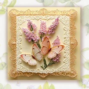 Cartão personalizado com borboletas florais estilo vintage, presente de aniversário para o dia das mães, papelaria impressa estilo provençal da Cottagecore para sua avó