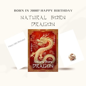 Geboren 2000 Jahr des Metall-Drachen 24. Geburtstags-Karte Gold roter Drache, 24. Geburtstag Geschenk-Karte für Drachen-Liebhaber Freund Frau Mann Freund
