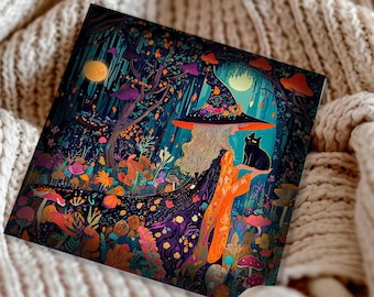 Perfect Halloween Gift Personalised Witch Black Cat Illustrated Spooky Greeting Card Gift for Friend Daughter Mother Kids Witchcore Gift
