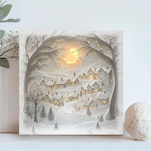 Personalised Christmas 2026 Gift, Snow Village Luxury Greeting Card, Whimsical Cottages 3D Effect, Magical Christmas Tree Stationary