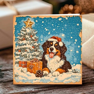 Berner Sennenhund Mama Weihnachtskarte Luxus Geschenk im Vintage-Stil für Sie Ihn, Country Weihnachten 2025 Personalisierte Berner Hundeliebhaber Geschenk