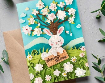 Wesołego Alleluja Happy Easter Card Personalised Polish Gift Easter Bunny Gift 3D-Effect Printed Cards, Pack Easter Cards