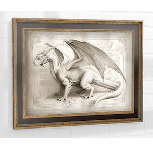 Fantasy Kunstdruck Drachen große Bleistiftzeichnung Poster, großer Drache Vintage-Stil Gemälde, Drachen Wand Kunstwerk, Geschenk Mann Drachen Liebhaber