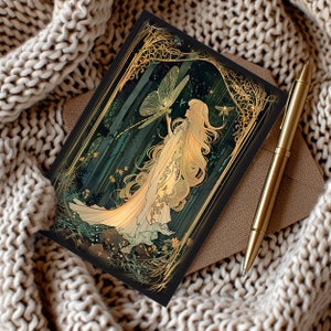 Carte de voeux d'anniversaire magique Fée et libellules au clair de lune pour fille, cartes vierges éthérées nièce, papeterie illustrée de fées