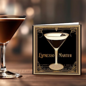 Ingredienti per l'Espresso Martini, regalo per gli amanti dei cocktail, ricordo illustrato personalizzato dell'Espresso Martini, regalo di Natale per lei e lui