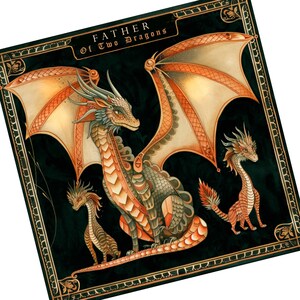 Personalisierte Vater der Drachen Lustige Karte, glückliche Vatertag Illustration, Geburtstag stationär für Drachenliebhaber, Ehemann Geschenk, Papa Stiefvater