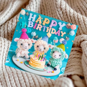 Gepersonaliseerde gehaakte schapen gelukkige verjaardagskaart cadeau liefde verzenden naar dochter nichtje, pakje blanco kaarten voor schattige schapenliefhebbers stationair