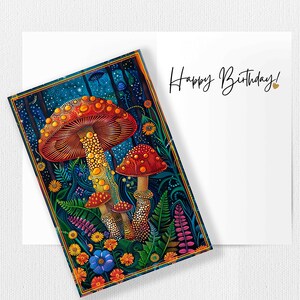 Carte d'anniversaire champignons magiques, carte d'anniversaire champignons psychédéliques, lot de cartes A5 champignons champignon surréaliste, Cottagecore mycophile