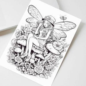 Tarjeta de hadas para colorear personalizada, tarjeta de felicitación Color Yourself, tarjeta para colorear de cumpleaños para niños, paquete de tarjetas Fary