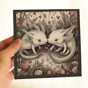 Carte personnalisée d'axolotls romantiques de la Saint-Valentin, paire de cadeaux axolotls envoyant de l'amour à une petite amie petit ami fiancé femme mari