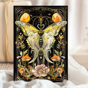 Butterfly Moth Illustration Art Nouveau Stationary, Insect Flowers Goth Goblincore Whimsigoth Birthday Card, Cottagecore Dark Moths Gift image 6