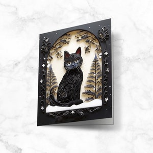 Personalised Black Cat Card, Versatile Birthday Holiday Card for Cat Lovers, Black Feline Greeting Card, 2D Card with 3D Effect Printed
