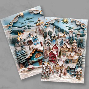 Enchanted Christmas Village Winter Greetings Cards Christmas 2025 Gift, Magical Winter Wonderland, Personalised Illustrated Xmas Stationary