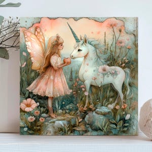 Personalisierte Fee und Einhorn Grußkarte, magische Aquarell Karte für Mädchen, einzigartiger Geburtstag oder Geschenk für Feenliebhaber