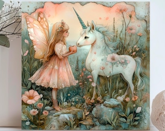 Biglietto d'auguri personalizzato con fata e unicorno, biglietto magico ad acquerello per ragazze, regalo unico per compleanni o occasioni speciali per gli amanti delle fate