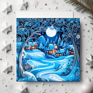 Carte-cadeau de Noël Forêt du village enchanté, Carte de voeux personnalisée pour les fêtes de fin d'année 2024 pour mère et amie
