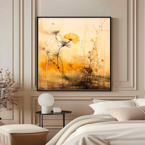 Delicate Japanese Vintage-style Printing, Gold Wall Art Deco