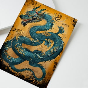 Joyeux nouvel an chinois 2024 - Carte de l'année du dragon, cartes de nouvel an chinois pour le Nouvel An lunaire, carte d'anniversaire cadeau pour les amateurs de dragons