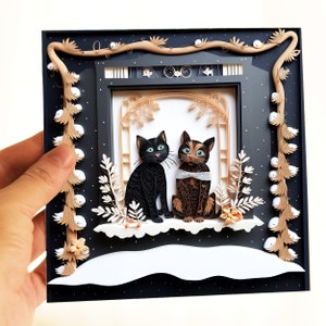 Personalised Black Cats Card for Best Friens and Cat Lovers, 2 Cats in Window Card for Any Occasion, 2D Card with 3D Effect Card Pack