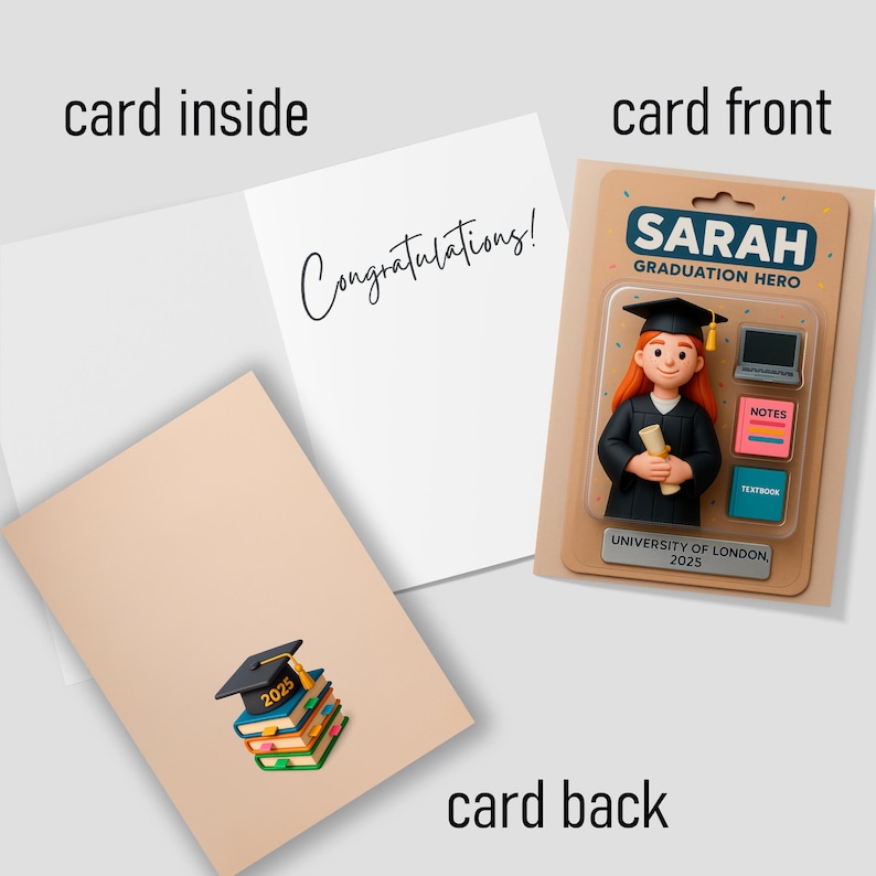 Custom Graduation Card from Photo, Personalized Graduate Action Figure Card, Unique Graduation Gift Keepsake, University College Class 2025