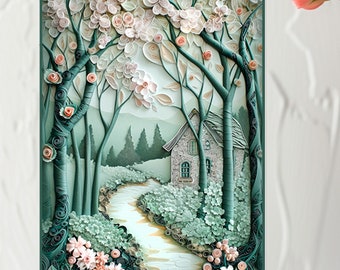 Enchanted Spring Forest Card, Path through Blossoming Woods Card for any Occasion - Valentine's Day, Birthday, Anniversary, Pack of Cards