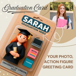 Cartão de foto de formatura personalizado, boneco de ação, caixa de presente de formatura de mestrado, doutorado, University College, orgulhoso de você, lembrança 2025