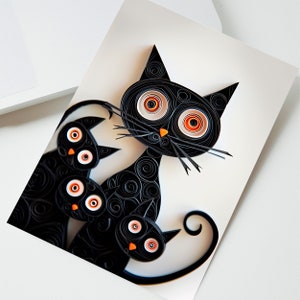 Personalised Black Cats Birthday Card for Cat Lovers and Cat Parents, Black Feline 2D Card with 3D Effect Printed
