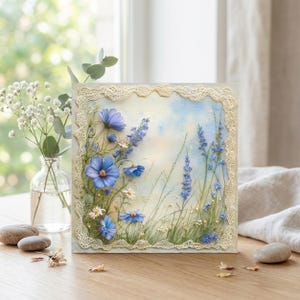 Biglietto d'auguri con fiori blu in stile provenzale, biglietto di compleanno in stile country francese, vuoto o personalizzato, biglietto floreale rustico per lei, festa della mamma