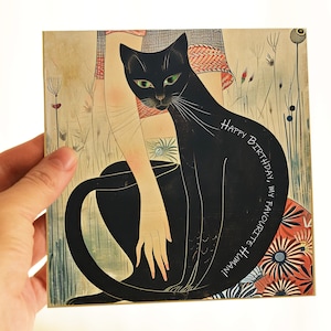 Customisable Black Cat Birthday Card | Gift for Cat Parents or Cat Lovers | Vintage Style Greeting Cats Card | Pack of Black Cats Cards
