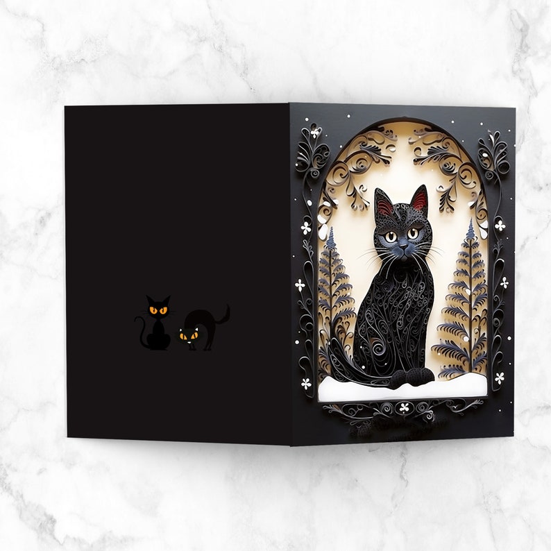 Personalised Black Cat Card, Versatile Birthday Holiday Card for Cat Lovers, Black Feline Greeting Card, 2D Card with 3D Effect Printed