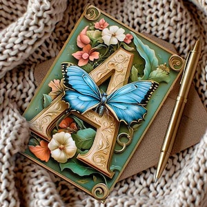 Carte d'anniversaire personnalisée initiale fée première lettre, cadeau monogramme alphabet floral mère fille amie, papeterie imprimée effet 3D