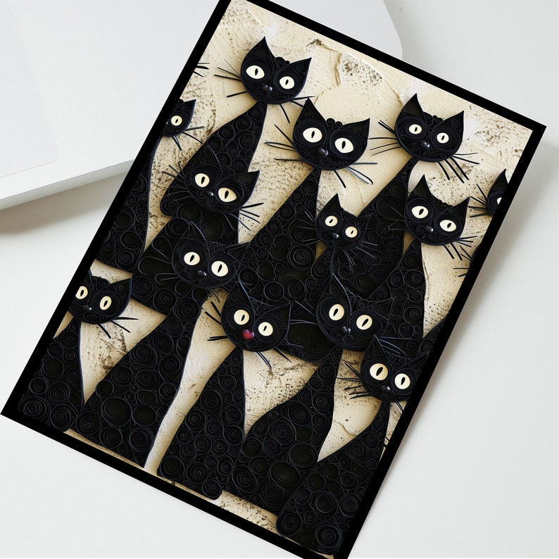 Funny Black Cats Card for any Occasion: Valentines Day, Happy Anniversary, Happy Birthday, Sending Love, 2D card with 3D effect