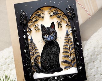 Personalised Black Cat Card, Versatile Birthday Holiday Card for Cat Lovers, Black Feline Greeting Card, NOT 3D Printed, Christmas 2026
