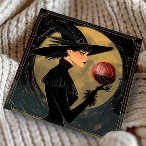 Biglietto di auguri di Halloween personalizzato unico con strega e gatto nero, biglietto di auguri illustrato e spettrale, regalo per amica, figlia, madre, bambini, regalo Witchcore
