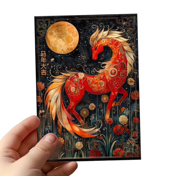 Chinese New Year 2026 Year of the Fire Horse Card, Red Envelope Option, Pack Cards, Personalised Lunar New Year Greeting CNY Gift
