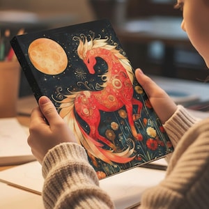 Hardback Notebook Personalized Red Fire Horse Present, Diary, Journal, Sketchbook, Ruled, Graph or Plain Pages, Personalised Fantasy Journal