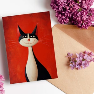 Smiling Cat Birthday Card Gift for Cat Parents or Cat Lovers, Funny Cat Blank Card, Pack of Black White Cat Cards, Mothers Day card from Cat