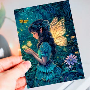 Gepersonaliseerde fantasie feeënmeisje-wenskaart Grillige vlinder verjaardagskaart voor kinderen of haar, magische geïllustreerde kaart