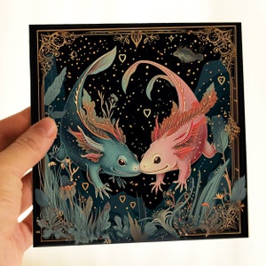 Axolotl in Love Karte, Valentinstagskarte für Freundin Freund Fiancé Frau, personalisierte Geburtstagskarte, stationär für Axolotl-Liebhaber