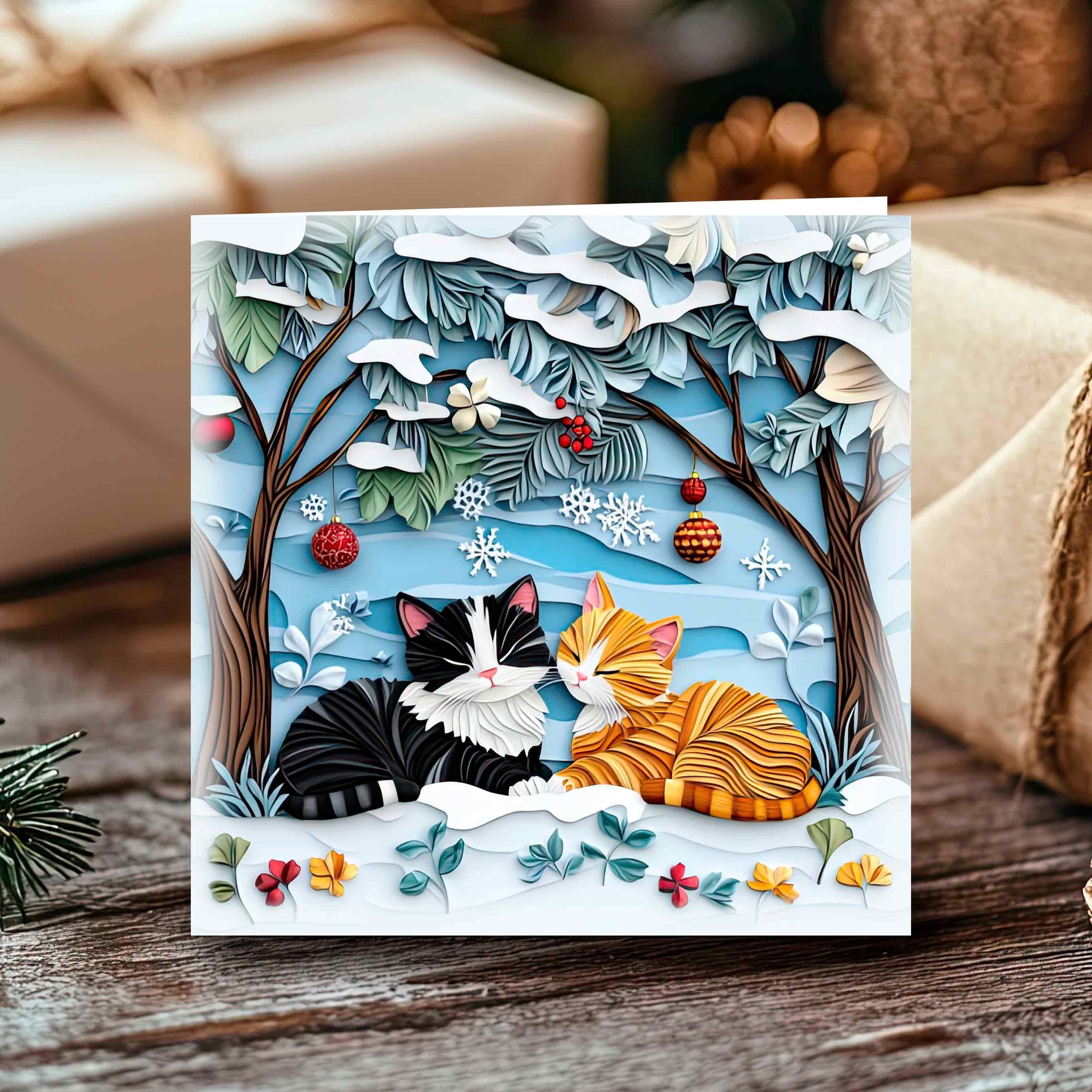 Perfect Christmas Gift for Cat Parents Mum Dad Cat Lover, Personalised Black Ginger Cats Holiday Greetings Card Xmas 2025, Birthday Cat Card