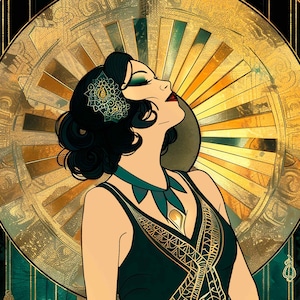 Vintage Stil Ankleidezimmer 1920 Gold Teal Smaragd Dekor, Art Deco Damentoilette Zimmer Wand Kunst Großes Geschenk 20er Jahre Stil, Art Deco Schlafzimmer