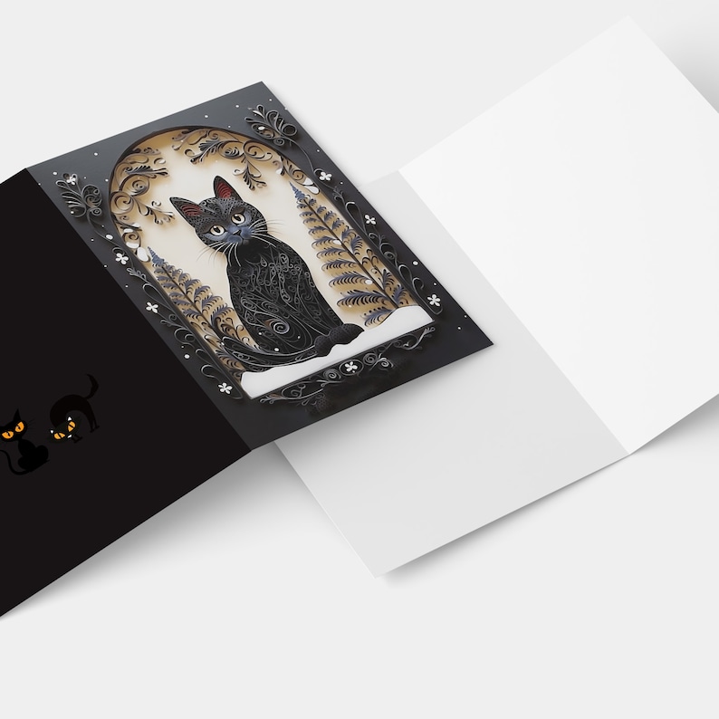Personalised Black Cat Card, Versatile Birthday Holiday Card for Cat Lovers, Black Feline Greeting Card, NOT 3D Printed 画像 3