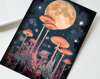 Magic Mushrooms Card, A5 Psychedelic Fungi Card Birthday, Anniversary, Surreal Toadstool Mushroom Lover Gift, Cottagecore Mycophile