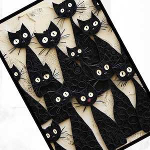 Carte drôle de chats noirs, joyeux anniversaire, envoyer de l'amour aux parents de chats, carte 2D avec effet 3D, paquet de cartes vierges pour les amoureux des chats