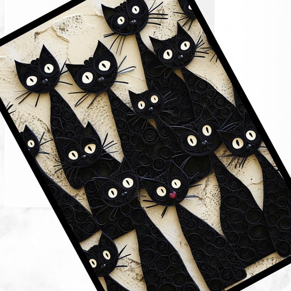 Funny Black Cats Card Happy Birthday, Sending Love to Cat Parents, 2D card with 3D effect, Pack of Blank Cards for Cat Lovers